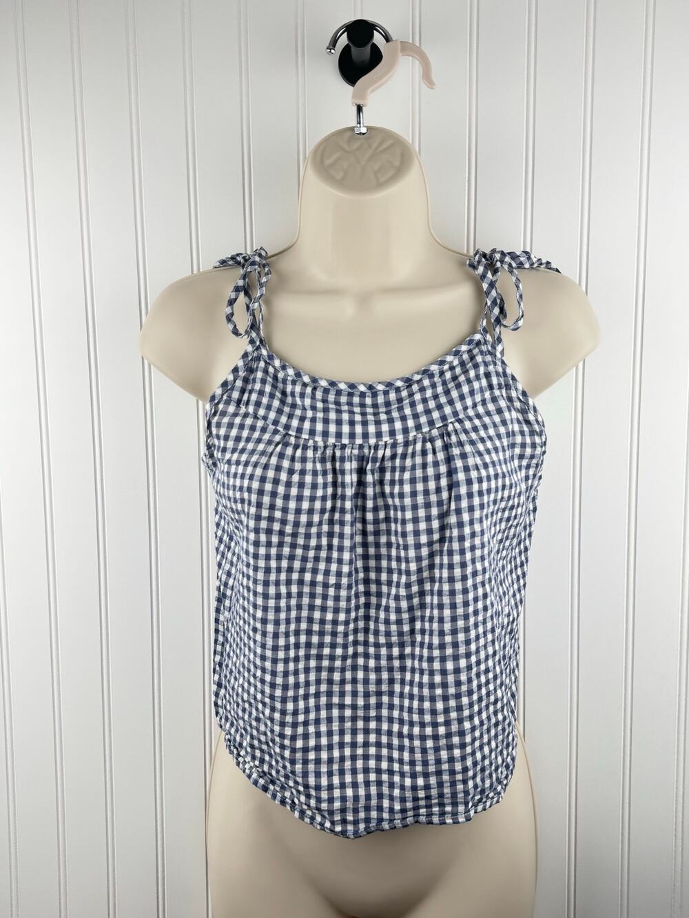 Aerie Blue Gingham Tie Strap Babydoll Tank Top Small